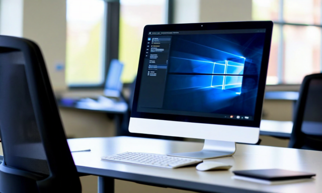 School finance office with payment confirmation screen