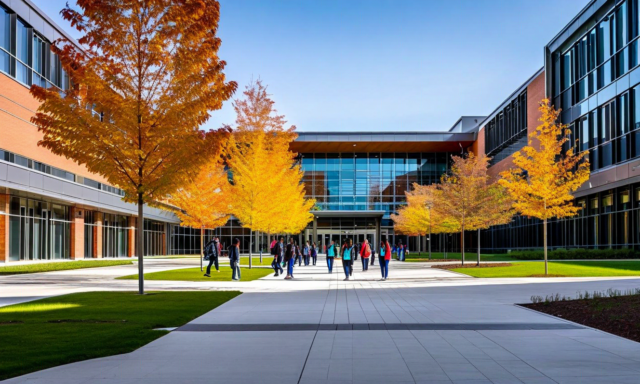 International school campus with diverse students